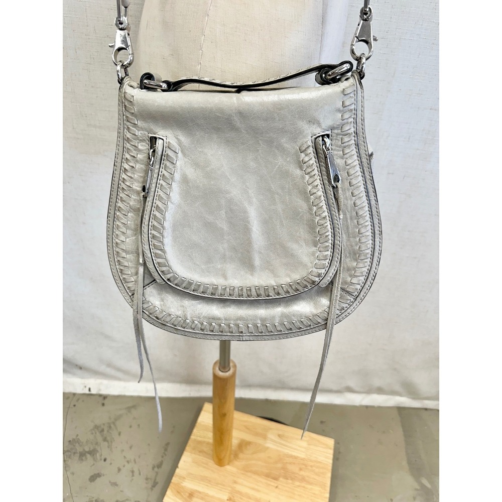 Rebecca Minkoff Leather‎ Gray Silver Vanity Crossbody Bag Womens Small Boho